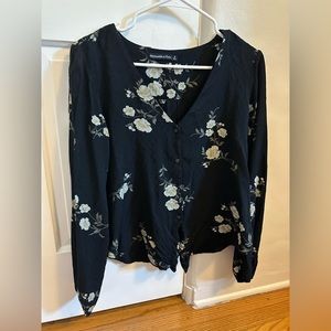 Abercrombie & Fitch Black Floral Blouse